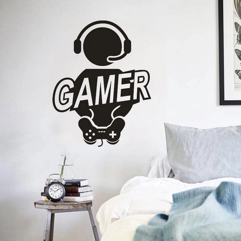 Αυτοκόλλητο Τοίχου Gamer PVC Σιλουέτα Διακόσμηση Δωματίου Gaming Ακουστικά Χειριστήριο Σχέδιο Αφαιρούμενο Για Σαλόνι Υπνοδωμάτιο