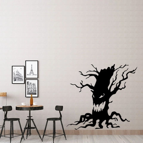 Halloween Spooky Ghost Tree Silhouette Wall Sticker Black Monster Tree PVC Decal For Shop Window Glass Door Background Decoration