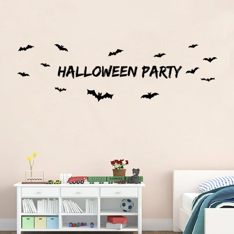 Halloween Party Wandtattoo Schwarze Fledermaus Silhouette PVC Selbstklebend Abnehmbarer Aufkleber Für Wohnzimmer Dekoration