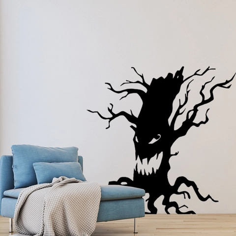 Halloween Spooky Ghost Tree Silhouette Wall Sticker Black Monster Tree PVC Decal For Shop Window Glass Door Background Decoration