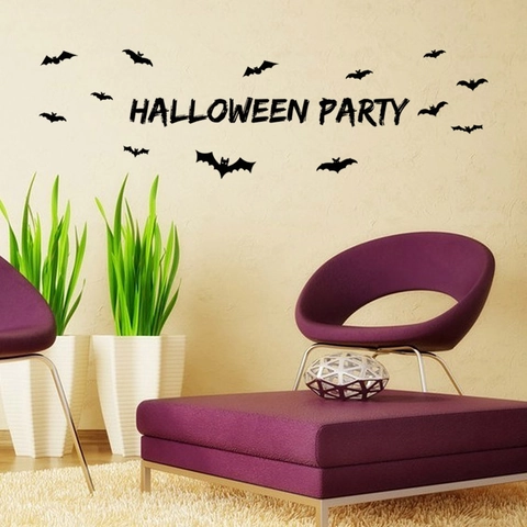 Halloween Party Wandtattoo Schwarze Fledermaus Silhouette PVC Selbstklebend Abnehmbarer Aufkleber Für Wohnzimmer Dekoration