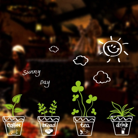 Modern Minimalist White Potted Plants Wall Stickers PVC Removable Window Glass Decals For Living Room Kitchen Home Decor