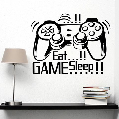 Gaming Controller Wandtattoo Eat Sleep Game PVC Abnehmbare Wandaufkleber Für Schlafzimmer Wohnzimmer Jungen Zimmer Gamer Deko