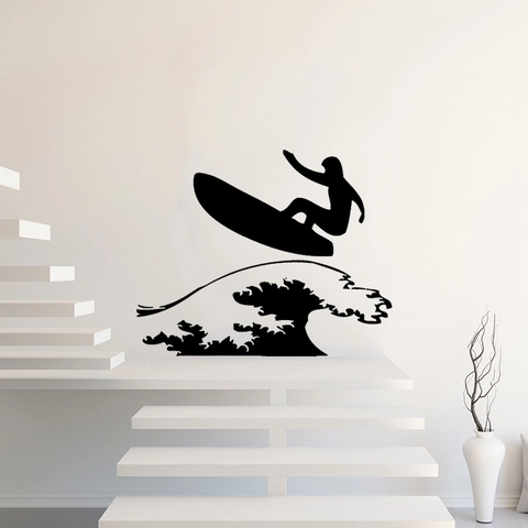 Surfer Riesenwelle Silhouette Wandaufkleber PVC Wasserdicht Vinyl Aufkleber Für Wohnzimmer Schlafzimmer Dekor Schwarz