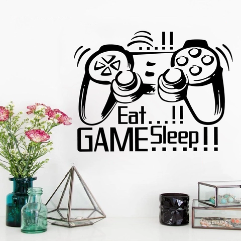 Gaming Controller Wandtattoo Eat Sleep Game PVC Abnehmbare Wandaufkleber Für Schlafzimmer Wohnzimmer Jungen Zimmer Gamer Deko