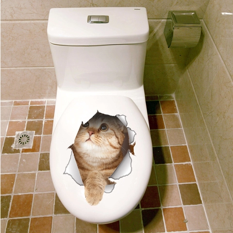 Pegatina 3D Creativa para Tapa de Inodoro Gato con Agujero Impermeable PVC Decoración de Baño para el Hogar