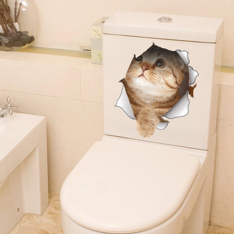 Pegatina 3D Creativa para Tapa de Inodoro Gato con Agujero Impermeable PVC Decoración de Baño para el Hogar