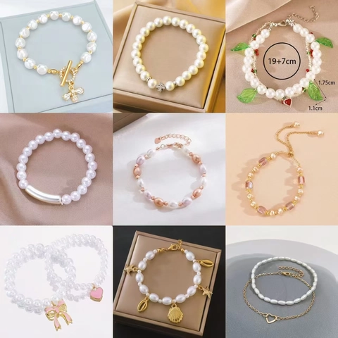 Elegant Artificial Pearl Bracelet For Women Handmade Alloy Charm Bracelet Adjustable Heart Bee Cross Pendant Jewelry Gift
