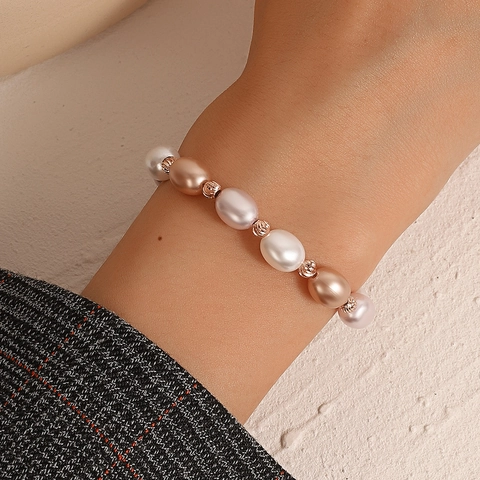 Elegant Artificial Pearl Bracelet For Women Handmade Alloy Charm Bracelet Adjustable Heart Bee Cross Pendant Jewelry Gift