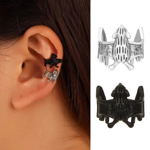 Gothic Bat Ear Cuff Copper Bat Ring Vintage Punk Animal Earring For Men Women Halloween Jewelry Accessories