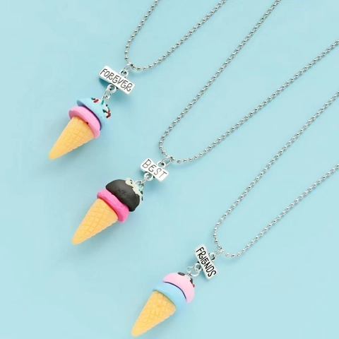 Legierung Polymerton Eistüte Anhänger Halskette Best Friends Forever Kugelkette Schmuck Geschenk Für Kinder Mädchen