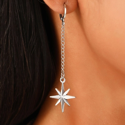 Gothic Punk Alloy Star Cross Drop Earrings For Women Silver Tone Spike Tassel Leverback Star Hoop Earrings Y2K Jewelry Gift