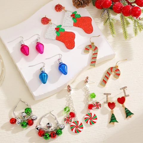Christmas Earrings Collection For Women Alloy Enamel Santa Claus Snowman Bell Candy Cane Christmas Tree Stud Drop Earrings Holiday New Year Gift Jewelry