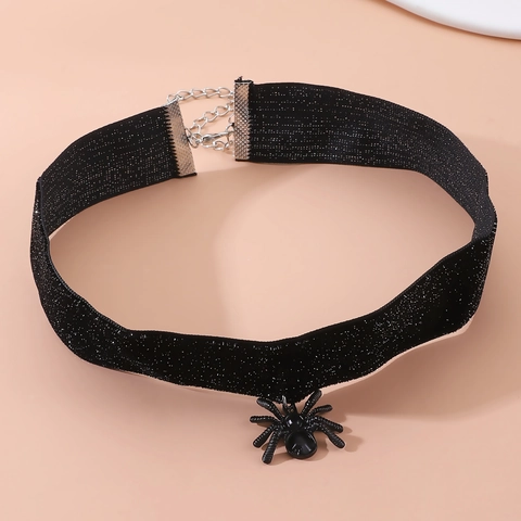 Γοτθικό Μαύρο Βελούδινο Κολιέ Choker με Μενταγιόν Αράχνη για Γυναίκες Κοσμήματα για Πάρτι Halloween Λαμπερό Ύφασμα Ρυθμιζόμενο Δώρο