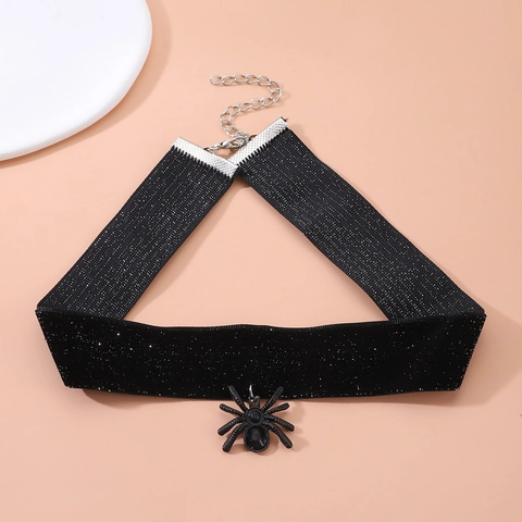 Γοτθικό Μαύρο Βελούδινο Κολιέ Choker με Μενταγιόν Αράχνη για Γυναίκες Κοσμήματα για Πάρτι Halloween Λαμπερό Ύφασμα Ρυθμιζόμενο Δώρο