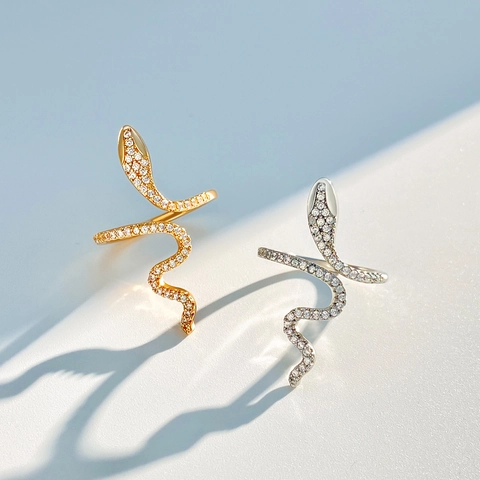 Fashion Micro Inlaid Zirconia Snake Winding Open Ring For Women Personalized Small Design Gold Silver Plated Copper Finger Ring