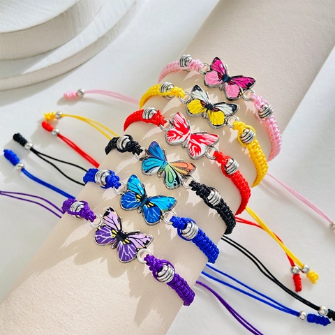 Handgefertigtes Schmetterling Geflochtenes Seil Armband Verstellbar Bunter Legierung Anhänger Handschnur Schmuck Für Damen Mädchen