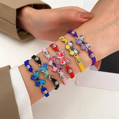 Handgefertigtes Schmetterling Geflochtenes Seil Armband Verstellbar Bunter Legierung Anhänger Handschnur Schmuck Für Damen Mädchen