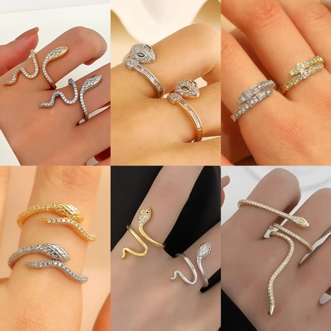Fashion Micro Inlaid Zirconia Snake Winding Open Ring For Women Personalized Small Design Gold Silver Plated Copper Finger Ring