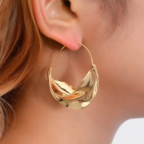 Irregular Hoop Earrings Alloy Twisted Geometric Metal Texture Lava Ripple Fashion Statement Accessory For Women Elegant
