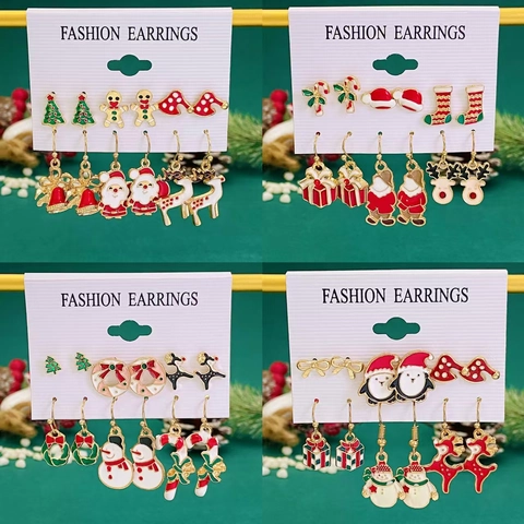 6 Paar Legierung Weihnachten Ohrringe Set Für Damen Emaille Weihnachtsbaum Weihnachtsmann Rentier Strass Ohrstecker Festlicher Party Schmuck Geschenk