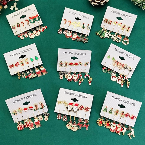 6 Paar Legierung Weihnachten Ohrringe Set Für Damen Emaille Weihnachtsbaum Weihnachtsmann Rentier Strass Ohrstecker Festlicher Party Schmuck Geschenk