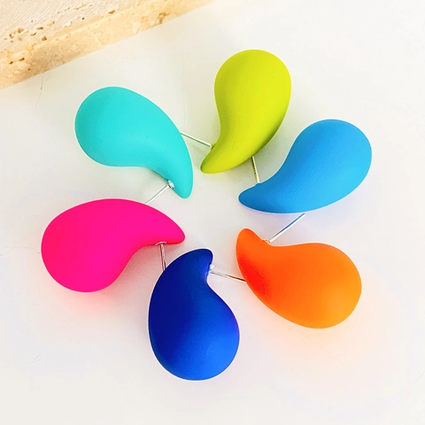 Western Style Chunky Teardrop Stud Earrings For Women Matte Glossy Alloy Water Drop Statement Earrings Jewelry Gift