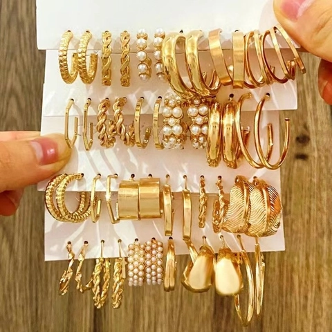 Collezione Orecchini in Lega Perle Artificiali Strass Geometrici Farfalla Cerchi e Bottone Oro Argento Acrilico Gioielli per Donna