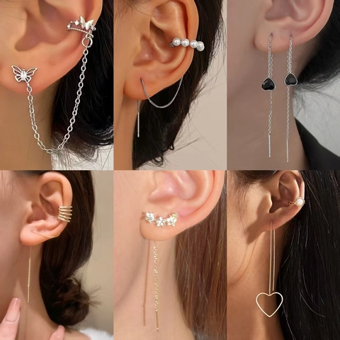 Schmetterling Stern Mond Quaste Ohrklemme Kette Ohrringe Kupfer 925 Sterlingsilber Ohrstecker-Stift Zirkonia Schmuck Damen