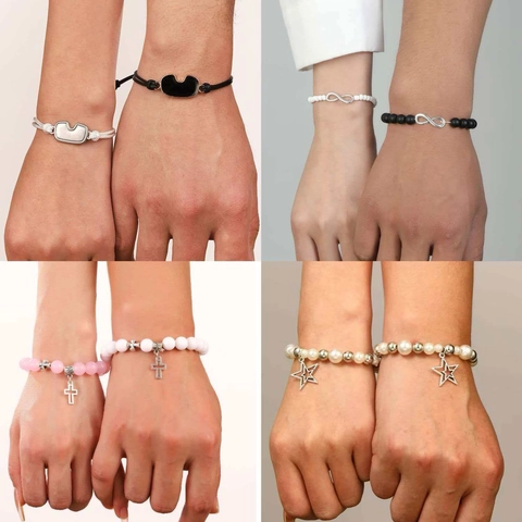 European Fashion Yin Yang Tai Chi Infinity Heart Beaded Bracelets Set For Couples Best Friends Adjustable Woven Rope Alloy Polymer Clay Jewelry