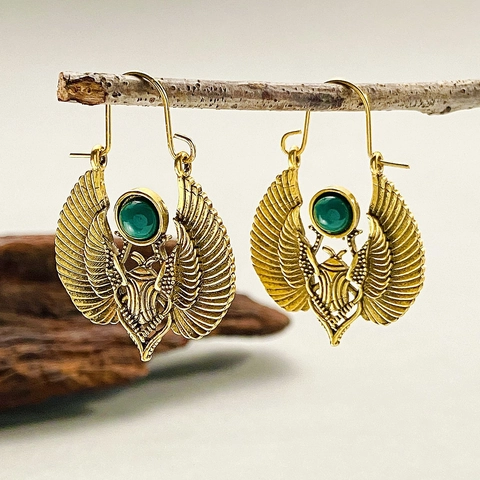 Vintage Egyptian Sacred Wing Moth Drop Earrings Alloy Rhinestone Dangle Earrings For Women Tribal Gypsy Party Jewelry Gift