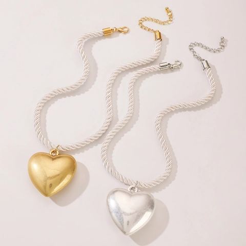 European Fashion Big Heart Pendant Necklace For Women Electroplated Metallic Heart Adjustable Rope Chain Choker Trendy Jewelry Gift