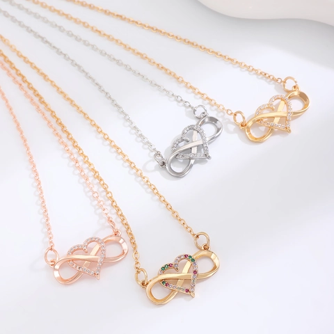 Unendlichkeit Herz Anhänger Halskette Für Damen Mikro-Pflaster Zirkonia Legierung Kupfer Kette Eleganter Modeschmuck Valentinstag Geschenk