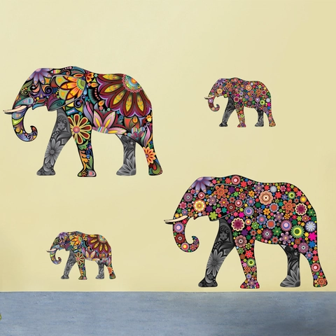 Bunte Mandala Elefant Wandtattoo PVC Wasserdicht Blumen Tier Wandaufkleber Für Wohnzimmer Schlafzimmer Deko