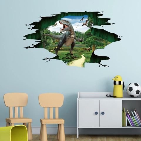 3D Dinosaur World Jurassic Wall Sticker Removable PVC Self Adhesive T-Rex Wall Decal For Kids Room Kindergarten Home Decor