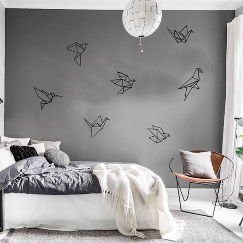 Nordic Geometric Origami Bird Wall Stickers PVC Removable Self Adhesive Black Crane Decals For Kids Room Bedroom Home Decor