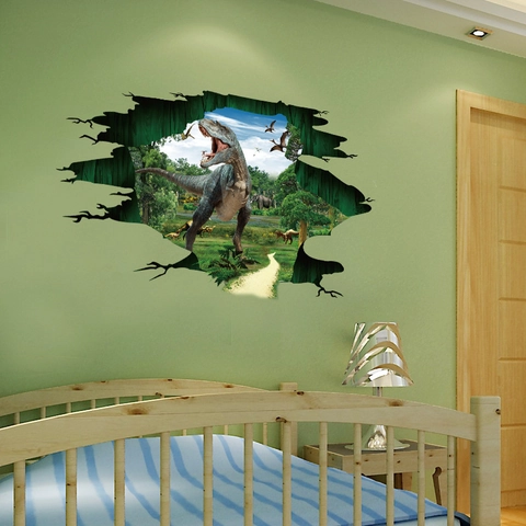 3D Dinosaur World Jurassic Wall Sticker Removable PVC Self Adhesive T-Rex Wall Decal For Kids Room Kindergarten Home Decor