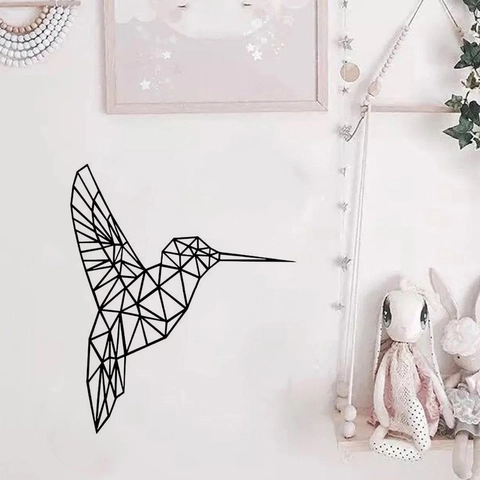 Modern Geometric Hummingbird Wall Sticker Removable PVC Art Decal For Home Living Room Bedroom Decoration Black Bird Graphic