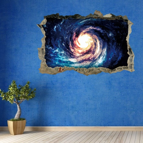 3D Visueller Galaxie Wandaufkleber Broken Wall Effekt Universum Sternenhimmel Nebel Abnehmbares PVC Wandbild Für Wohnzimmer Schlafzimmer
