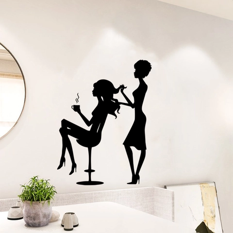 Hair Salon Beauty Woman Silhouette Wall Sticker PVC Removable Barber Shop Window Glass Door Decor Black Artistic Mural