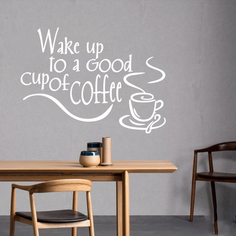 Wake Up To A Good Cup Of Coffee Wall Sticker PVC Vinyl Quote Decal Cafe Restaurant Kitchen Glass Window Decoration Wall Art
