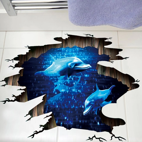 3D Ocean Dolphin Floor Wall Sticker PVC Removable Waterproof Self Adhesive Art Decal For Home Bathroom Floor Decoration