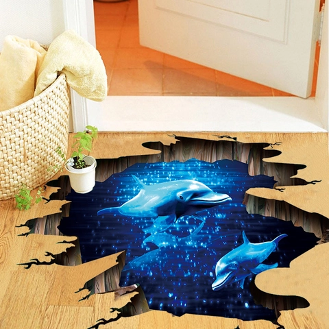 3D Ocean Dolphin Floor Wall Sticker PVC Removable Waterproof Self Adhesive Art Decal For Home Bathroom Floor Decoration