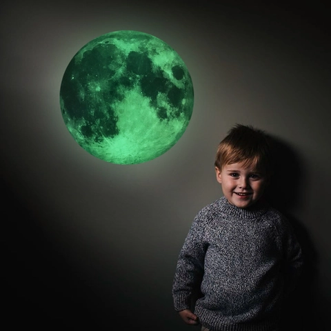 Sticker Mural Lune Lumineux Dans Le Noir Surface Lunaire Réaliste En PVC Décalcomanie Pour Chambre D'enfants Maison