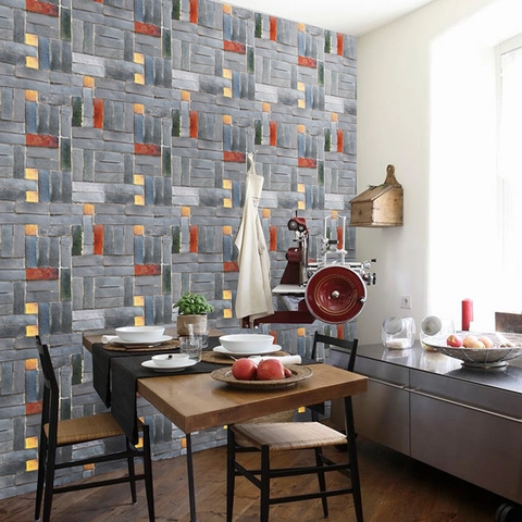 Industrial Retro 3D Brick Wall Sticker Waterproof Self-Adhesive PVC Wallpaper For Living Room Kitchen Background Home Decor