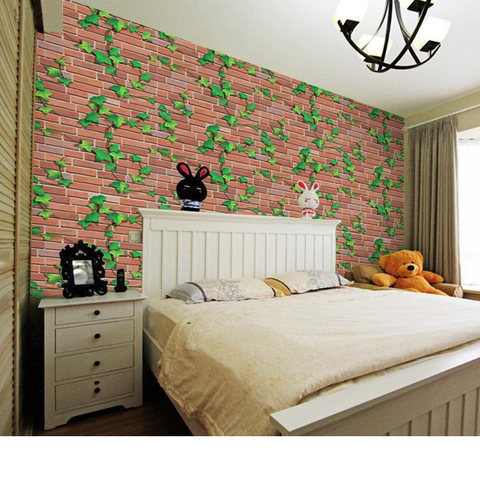 3D Rode Baksteen Groene Klimop Muursticker PVC Waterdicht Behang Voor Woonkamer Slaapkamer Huisdecoratie Achtergrond