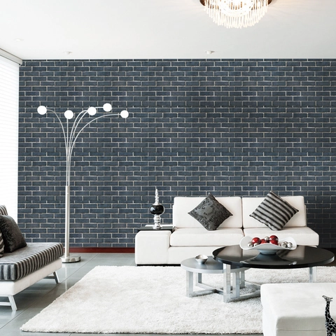 3D Self Adhesive Blue Gray Brick Pattern Wallpaper Waterproof PVC Wall Sticker For Living Room Kitchen Bedroom Decor