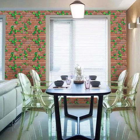 3D Rode Baksteen Groene Klimop Muursticker PVC Waterdicht Behang Voor Woonkamer Slaapkamer Huisdecoratie Achtergrond