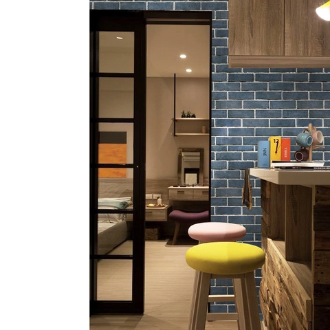 3D Self Adhesive Blue Gray Brick Pattern Wallpaper Waterproof PVC Wall Sticker For Living Room Kitchen Bedroom Decor