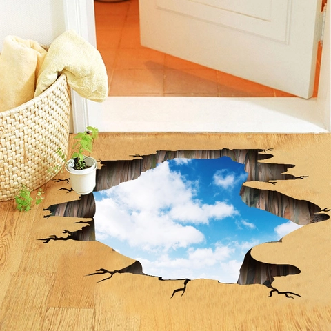 3D Blauwe Lucht Witte Wolken Muursticker PVC Verwijderbaar Zelfklevend Vloersticker DIY Gebroken Muureffect Huis Decoratie